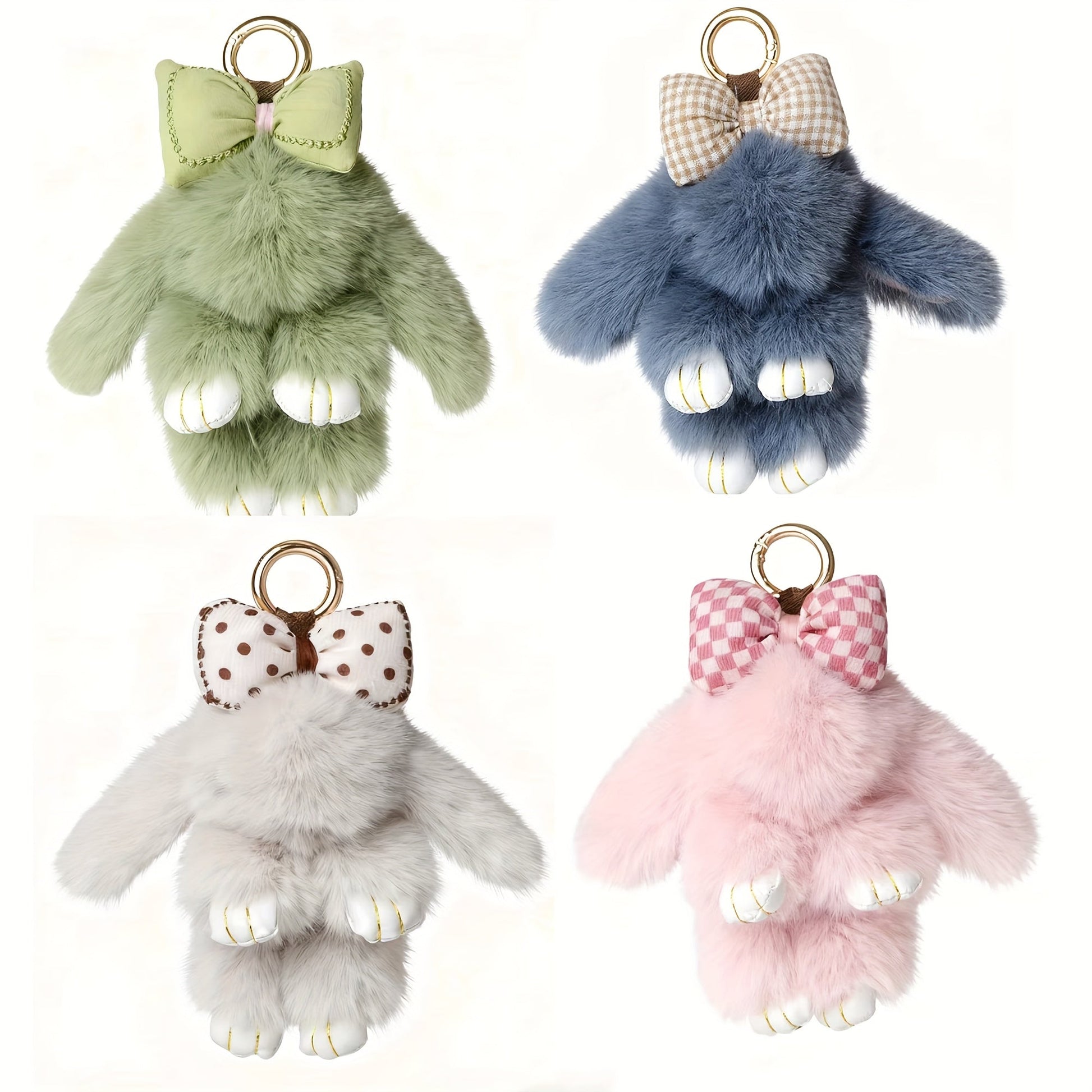 Keychain - Bunny Set 4 Pack | Soft Fluffy Plush Rabbit Pendant Bag Charm in Pastel - product detail view 5