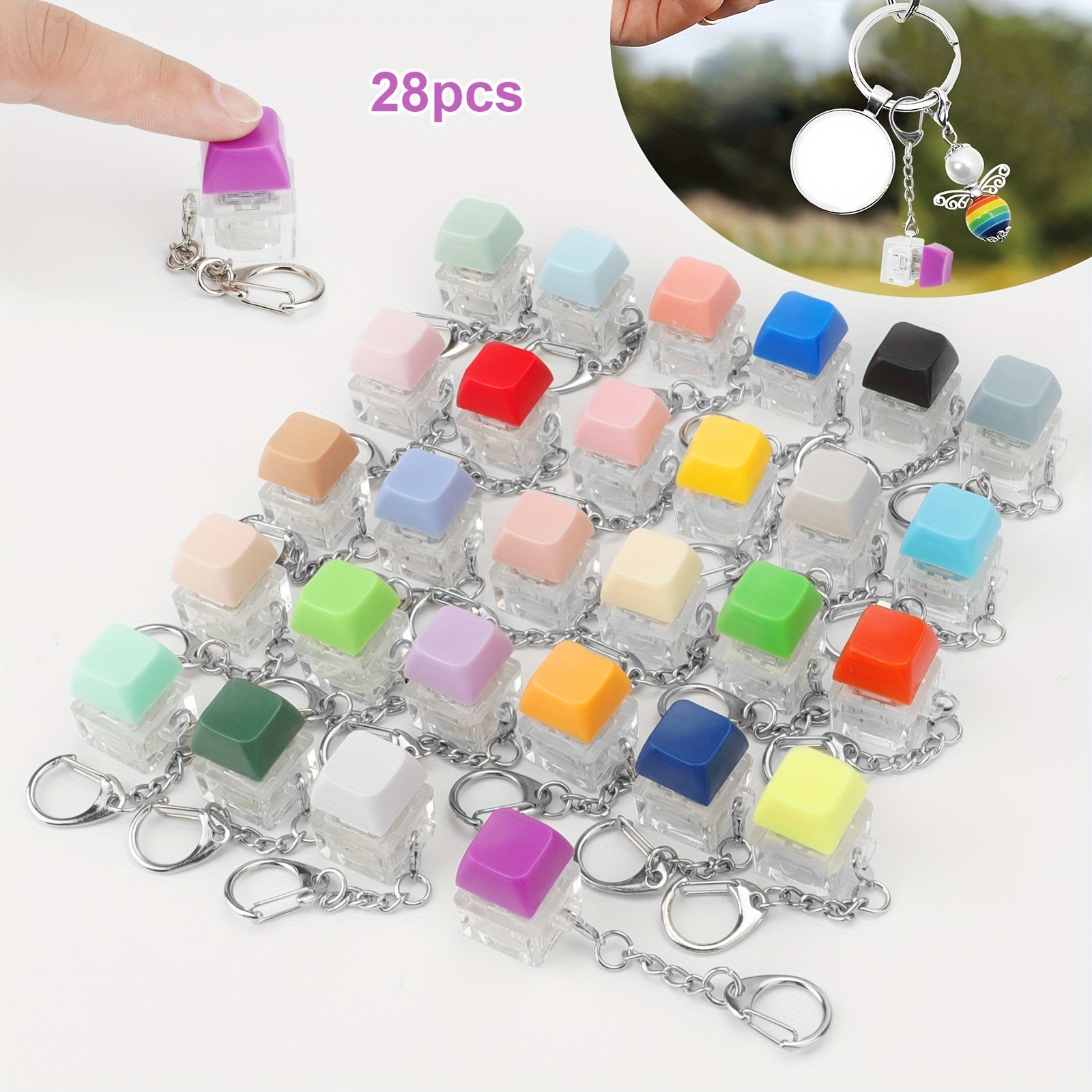 Keychain - Mechanical Keycap Set 28 Pcs - Clicky Fidget Finger Clicker with Audible - product detail view 8