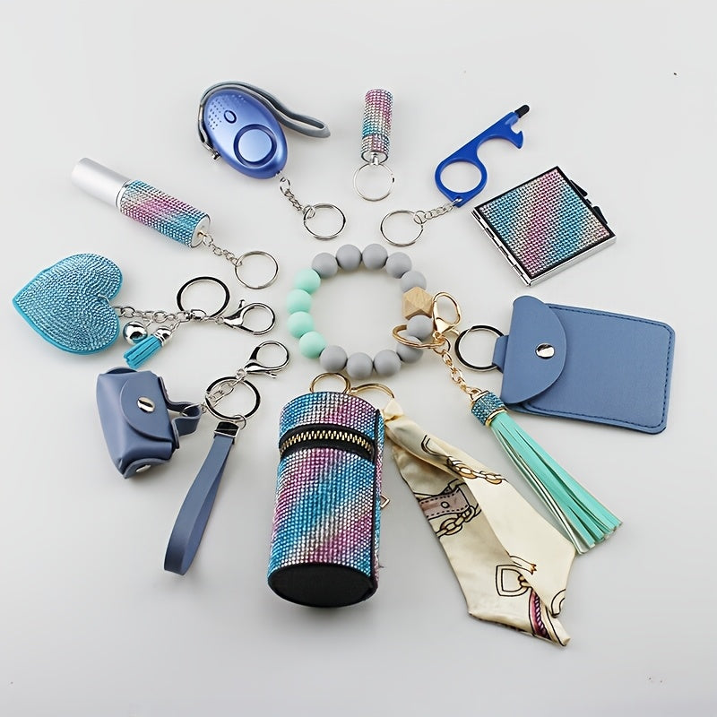 Keychain - Women's Safety Set 11 Piece | Personal Alarm, Door Lock, Mirror, Lipstick - product detail view 7