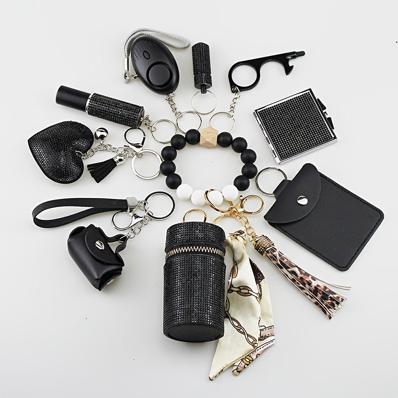 Keychain - Women's Safety Set 11 Piece | Personal Alarm, Door Lock, Mirror, Lipstick - product detail view 8
