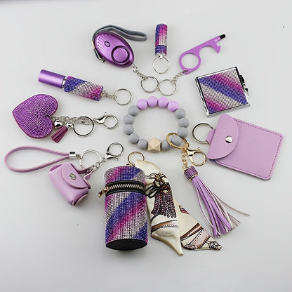 Keychain - Women's Safety Set 11 Piece | Personal Alarm, Door Lock, Mirror, Lipstick - product detail view 9
