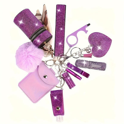 Keychain - Women's Set 11 Piece | Rhinestone Multifunctional Key Ring with Card - product detail view 3