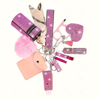 Keychain - Women's Set 11 Piece | Rhinestone Multifunctional Key Ring with Card - product detail view 11