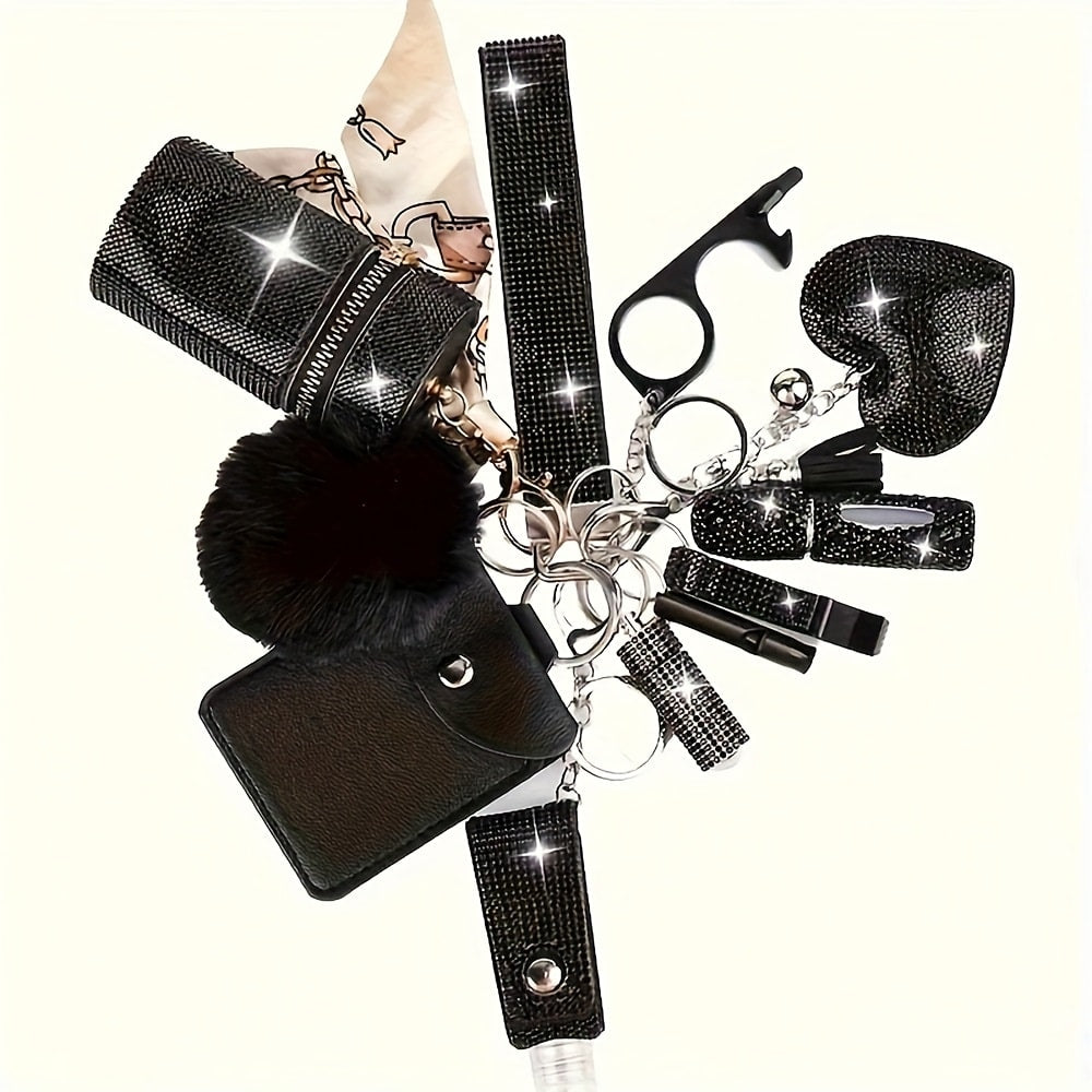 Keychain - Women's Set 11 Piece | Rhinestone Multifunctional Key Ring with Card - product detail view 13