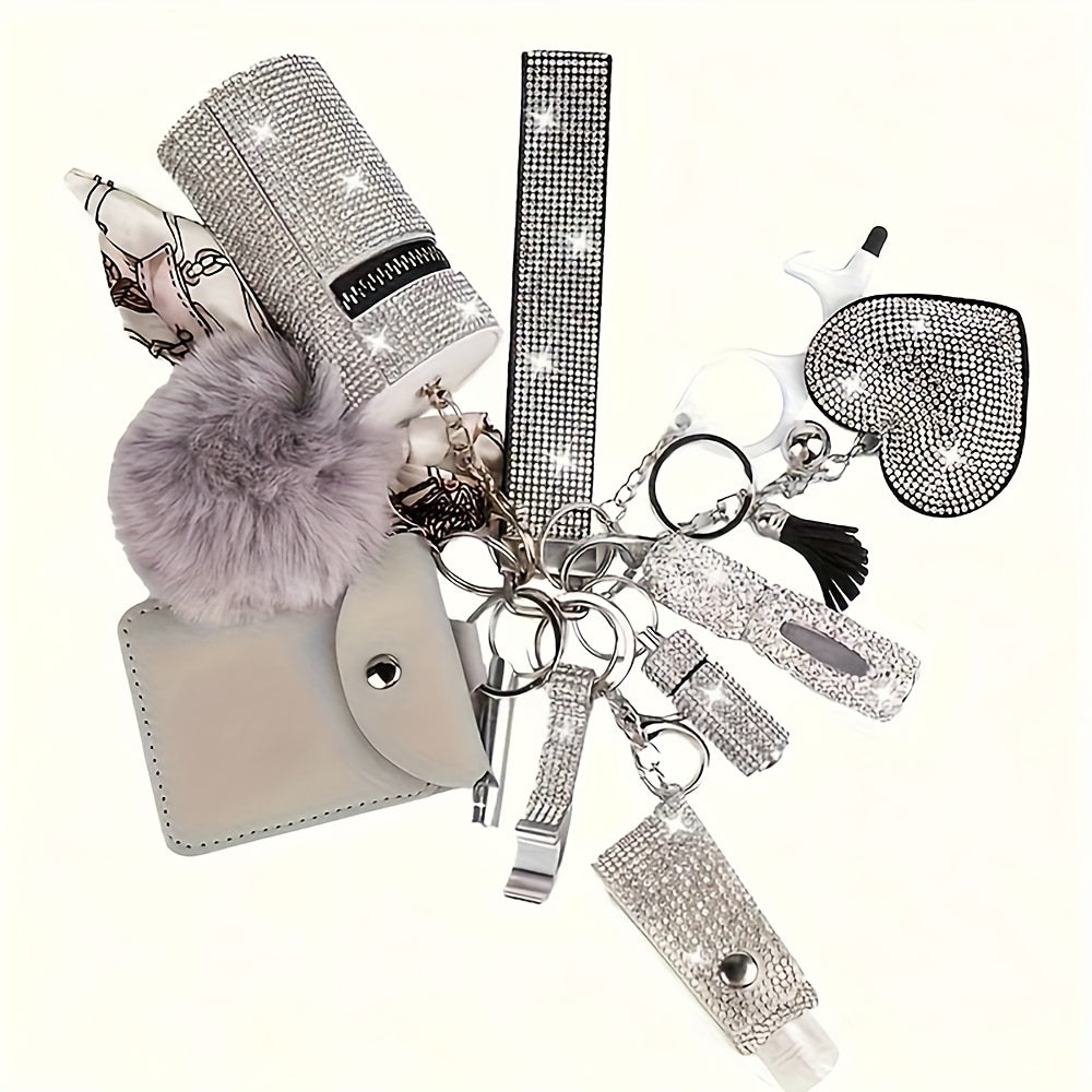 Keychain - Women's Set 11 Piece | Rhinestone Multifunctional Key Ring with Card - product detail view 15