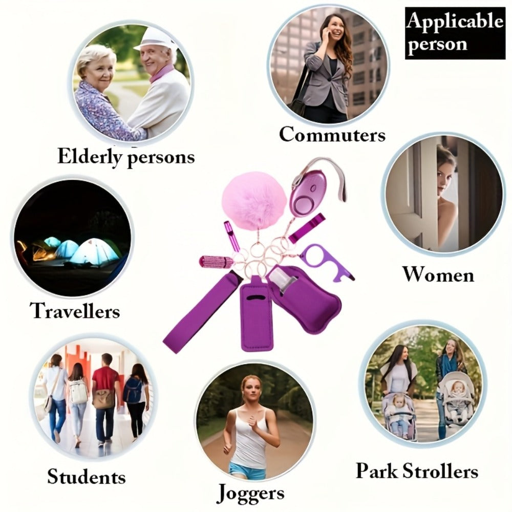 Keychain - Safety Set Women 9pcs Self Defense Gift Box Personal Alarm Pom-Pom - product detail view 7
