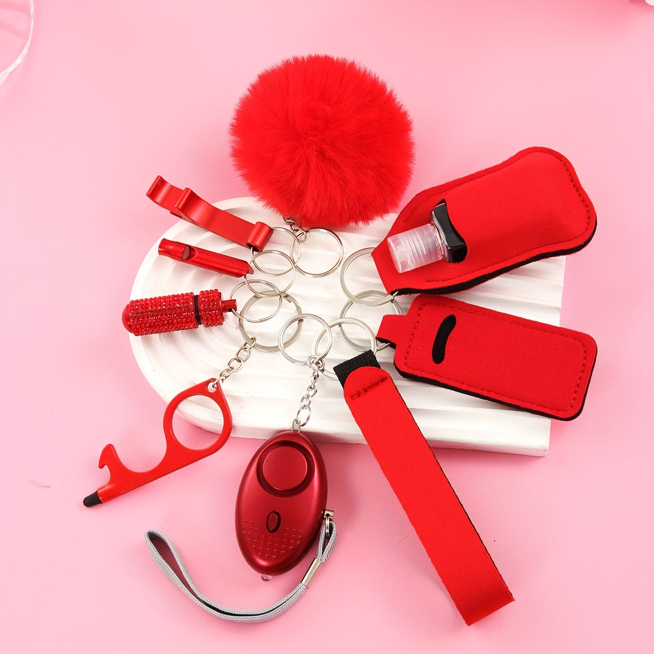 Keychain - Safety Set Women 9pcs Self Defense Gift Box Personal Alarm Pom-Pom - product detail view 15