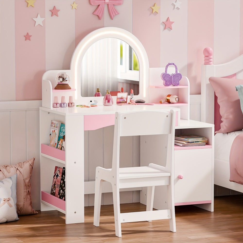 Kids Vanity Set with Lighted Mirror for Dressing and Daily Routines detail image - detail view 4