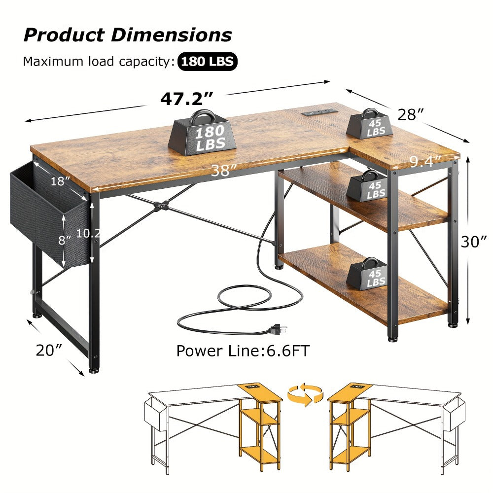 L-Shaped Computer Desk with Charging Station, PC Work Desk for Home Office detail image - detail view 26