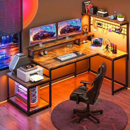 L-Shaped Gaming Desk with Charging Station and LED Lighting for Home Office detail image - detail view 14