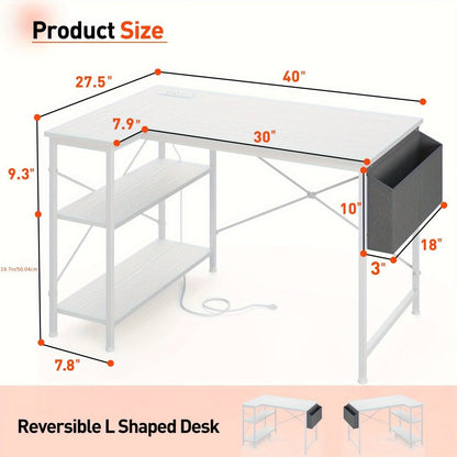 L-Shaped Gaming Desk with Charging Station and LED Lighting for Home Office detail image - detail view 7