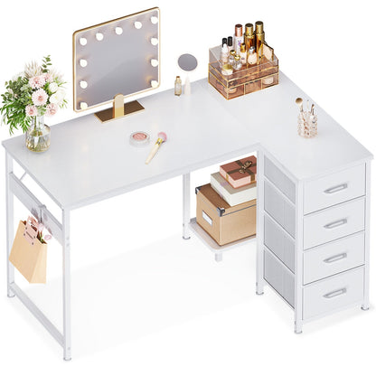 L Shaped Desk shown in the White, 40 Inches option