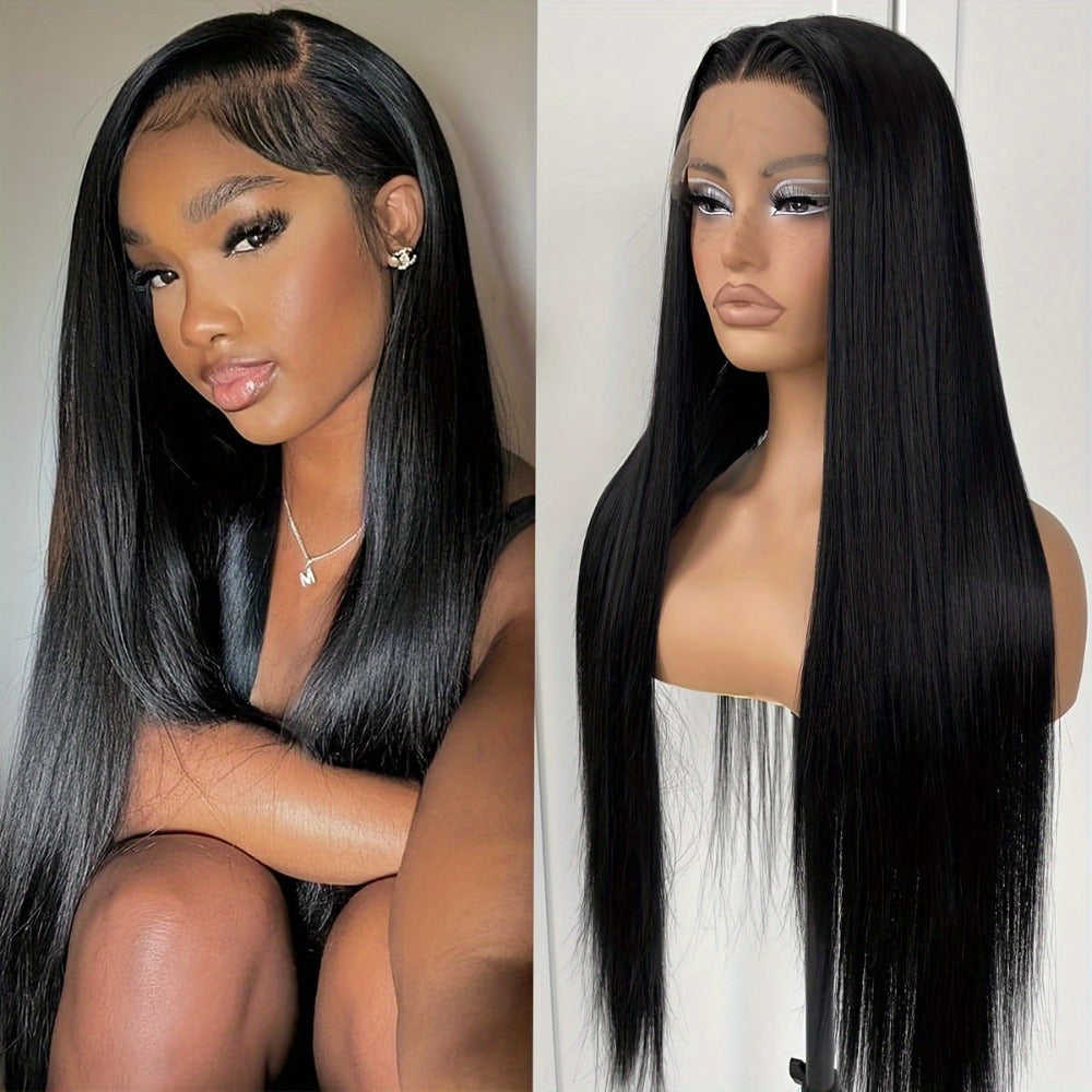 Lace Front Wig - 13x4 HD Straight for Women - 26 Inch Glueless Pre-Plucked Synthetic Hair - product detail view 2