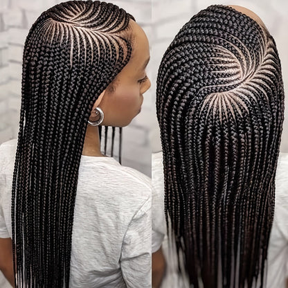 Lace Front Wig - Box Braids Synthetic HD Full 36 Inch - Black Straight Hair for Women - main product view