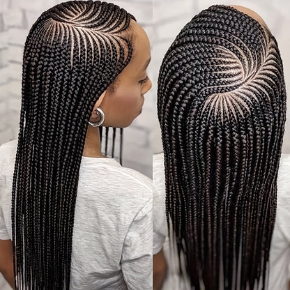 Lace Front Wig - Box Braids Synthetic HD Full 36 Inch - Black Straight Hair for Women - product detail view 8