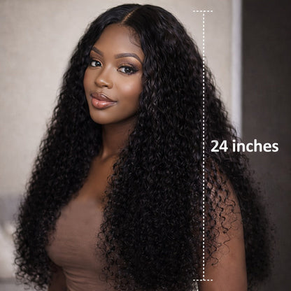 Lace Front Wig - Deep Wave for Women - 24 Inch Water Wave Synthetic Hair, Natural Black - product detail view 8
