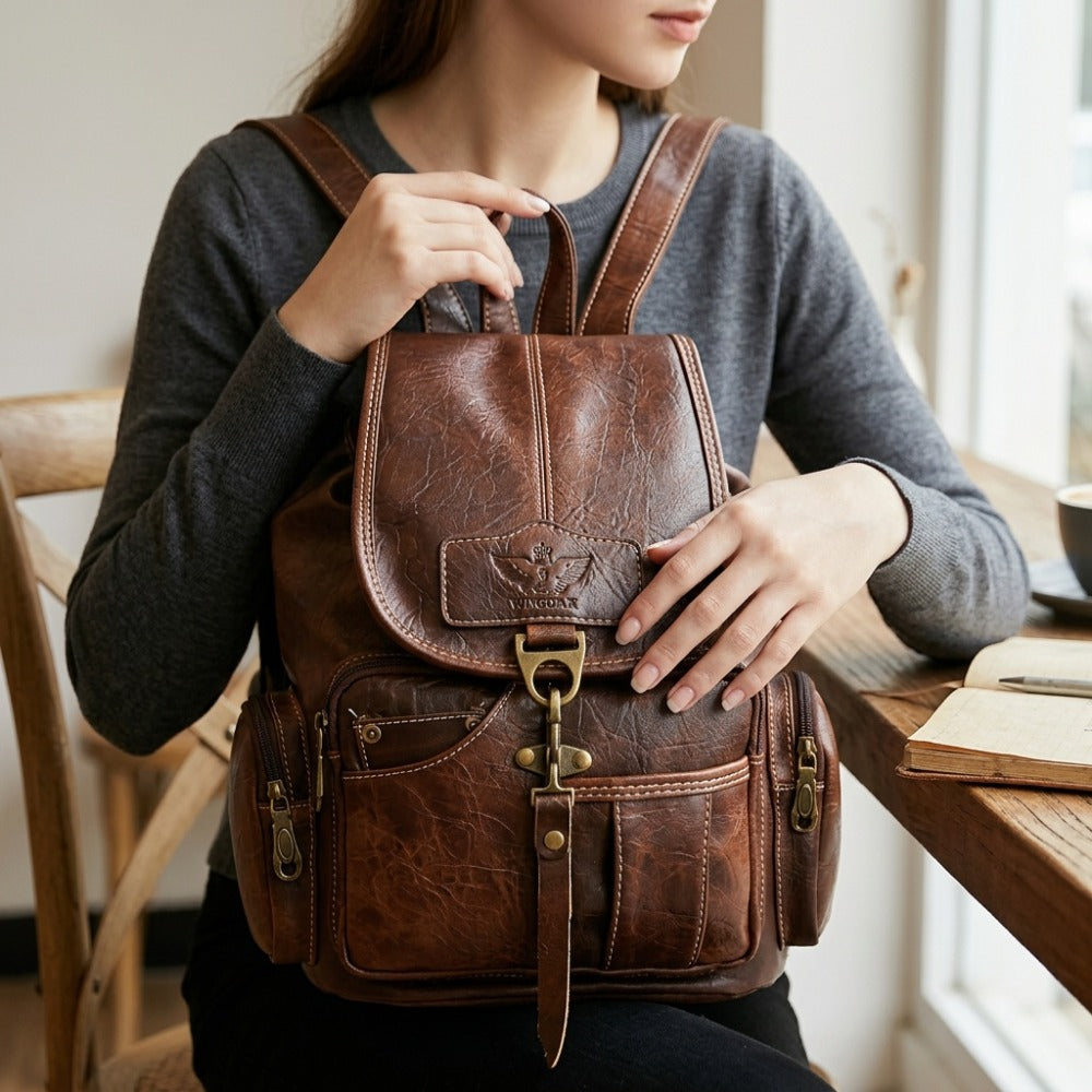 Laptop Backpack – 11 Pockets, PU Leather, Convertible, for Travel & Work – detail view 10