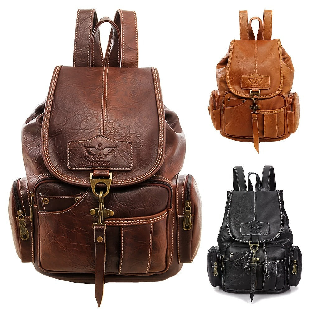 Laptop Backpack – 11 Pockets, PU Leather, Convertible, for Travel & Work – front view