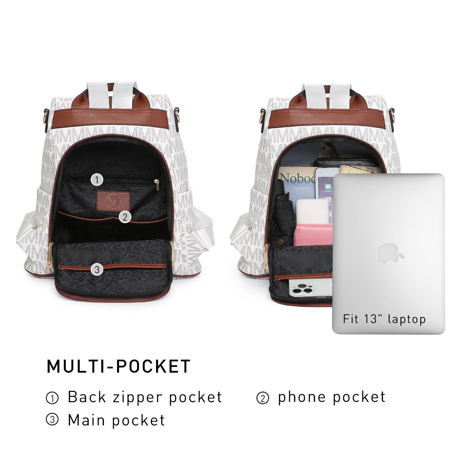 Laptop Backpack – 2 Piece, 10 Colors, Vegan Leather, Anti-Theft – detail view 10