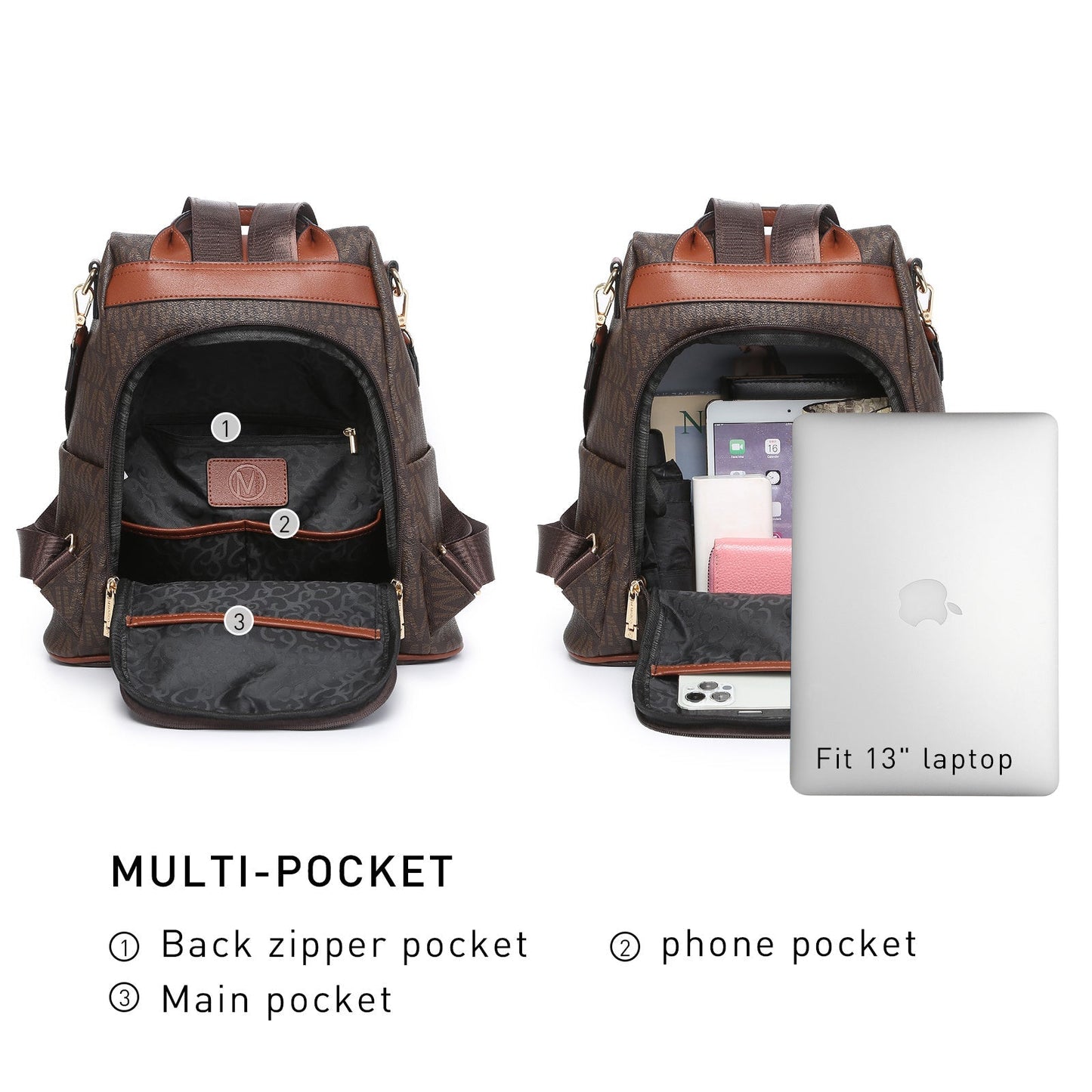 Laptop Backpack – 2 Piece, 10 Colors, Vegan Leather, Anti-Theft – detail view 18