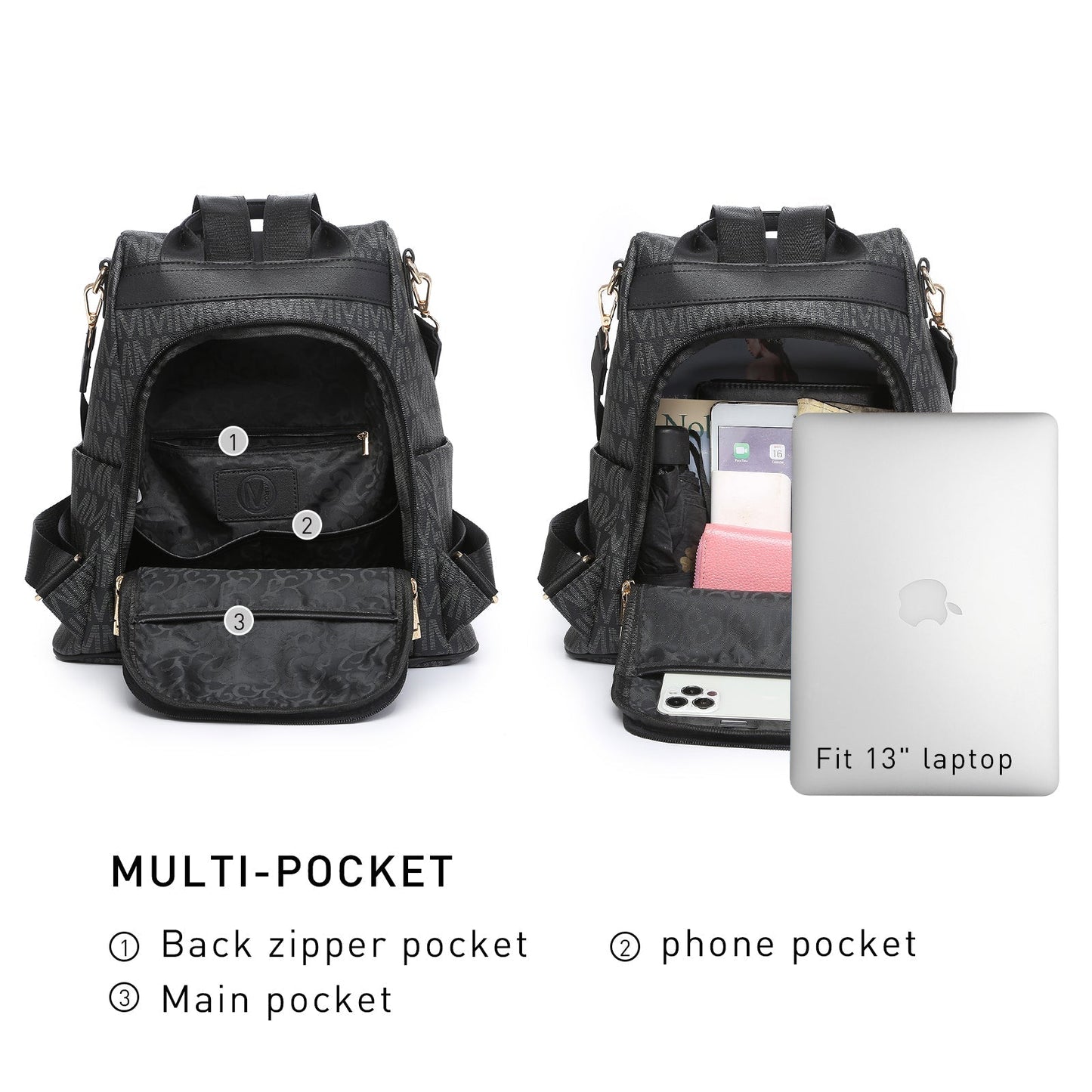 Laptop Backpack – 2 Piece, 10 Colors, Vegan Leather, Anti-Theft – detail view 33