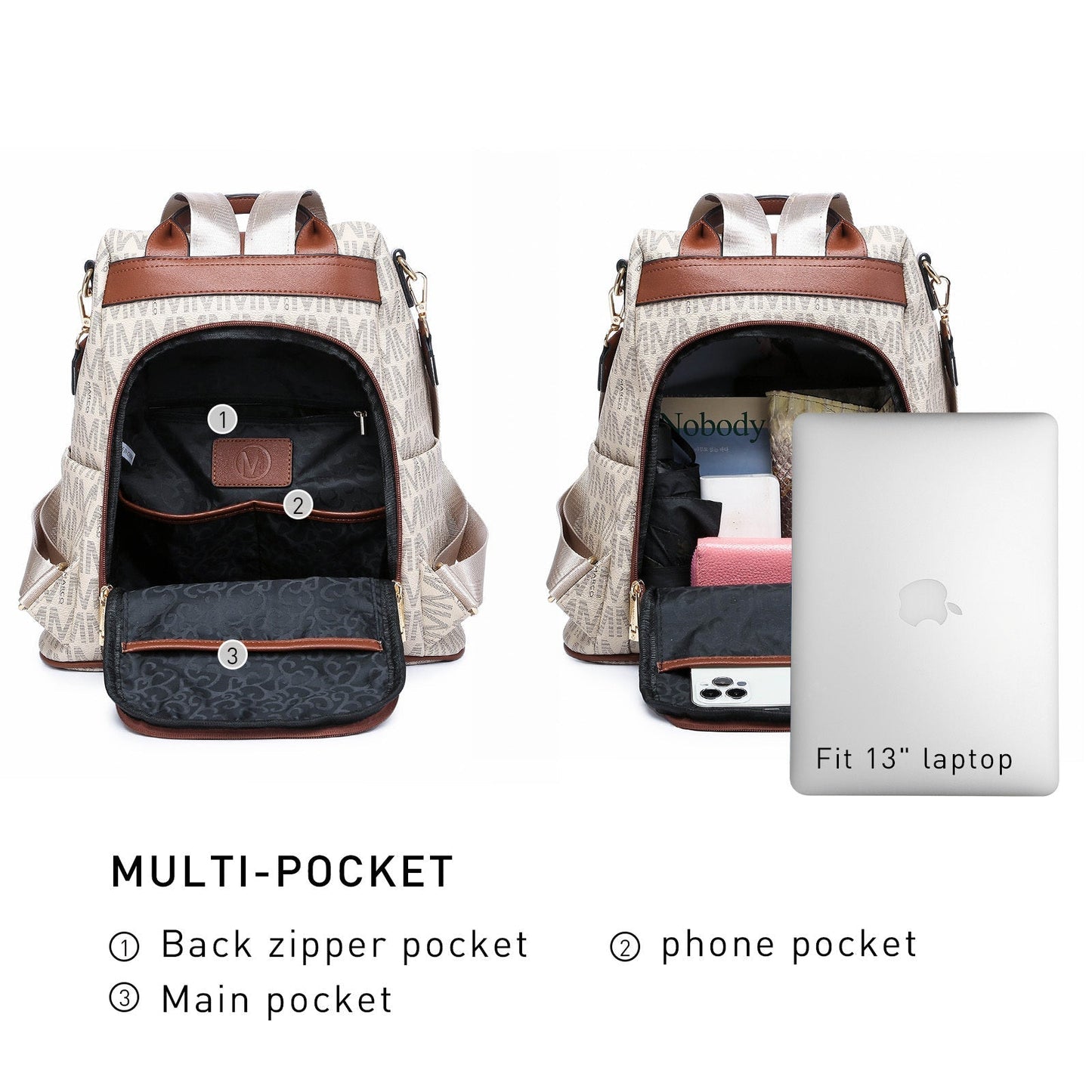 Laptop Backpack – 2 Piece, 10 Colors, Vegan Leather, Anti-Theft – detail view 41