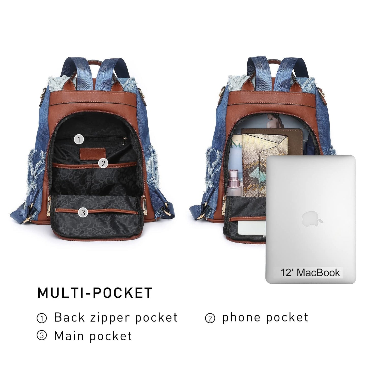 Laptop Backpack – 2 Piece, 10 Colors, Vegan Leather, Anti-Theft – detail view 4