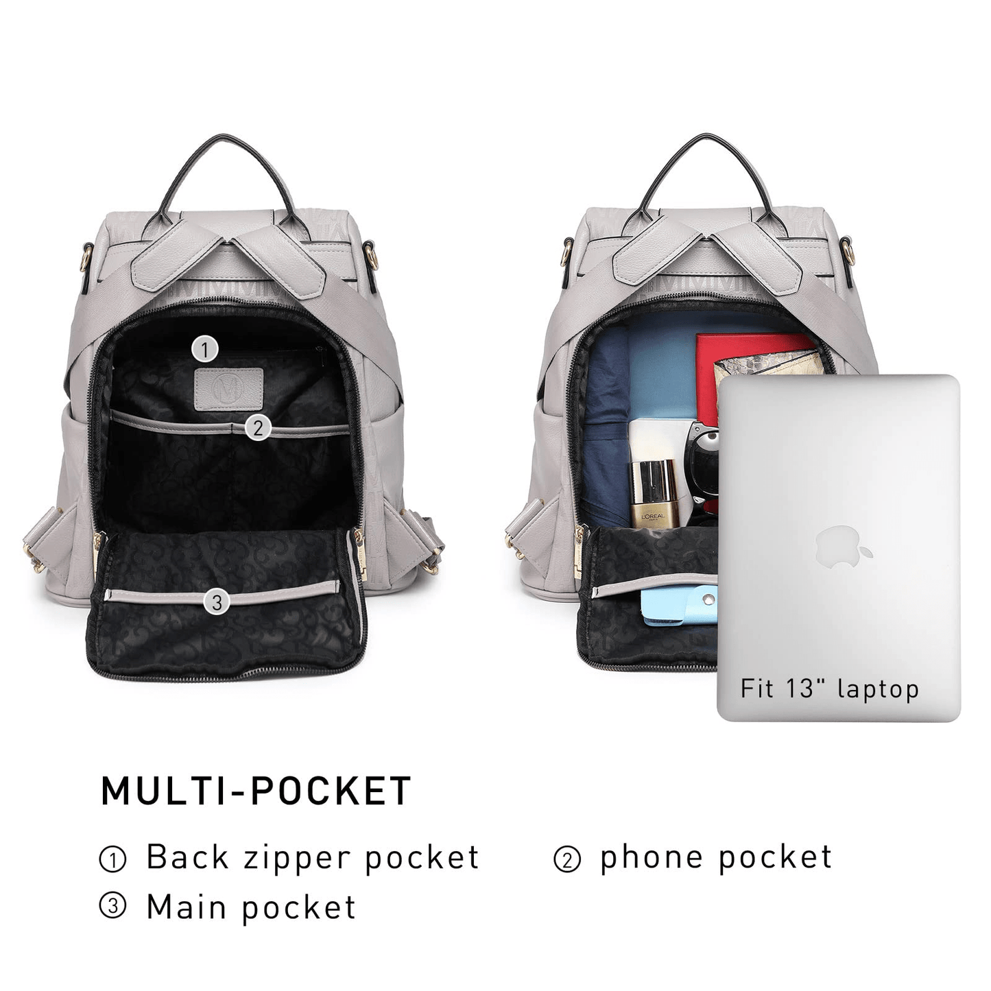 Laptop Backpack – 2 Piece, 10 Colors, Vegan Leather, Anti-Theft – detail view 49