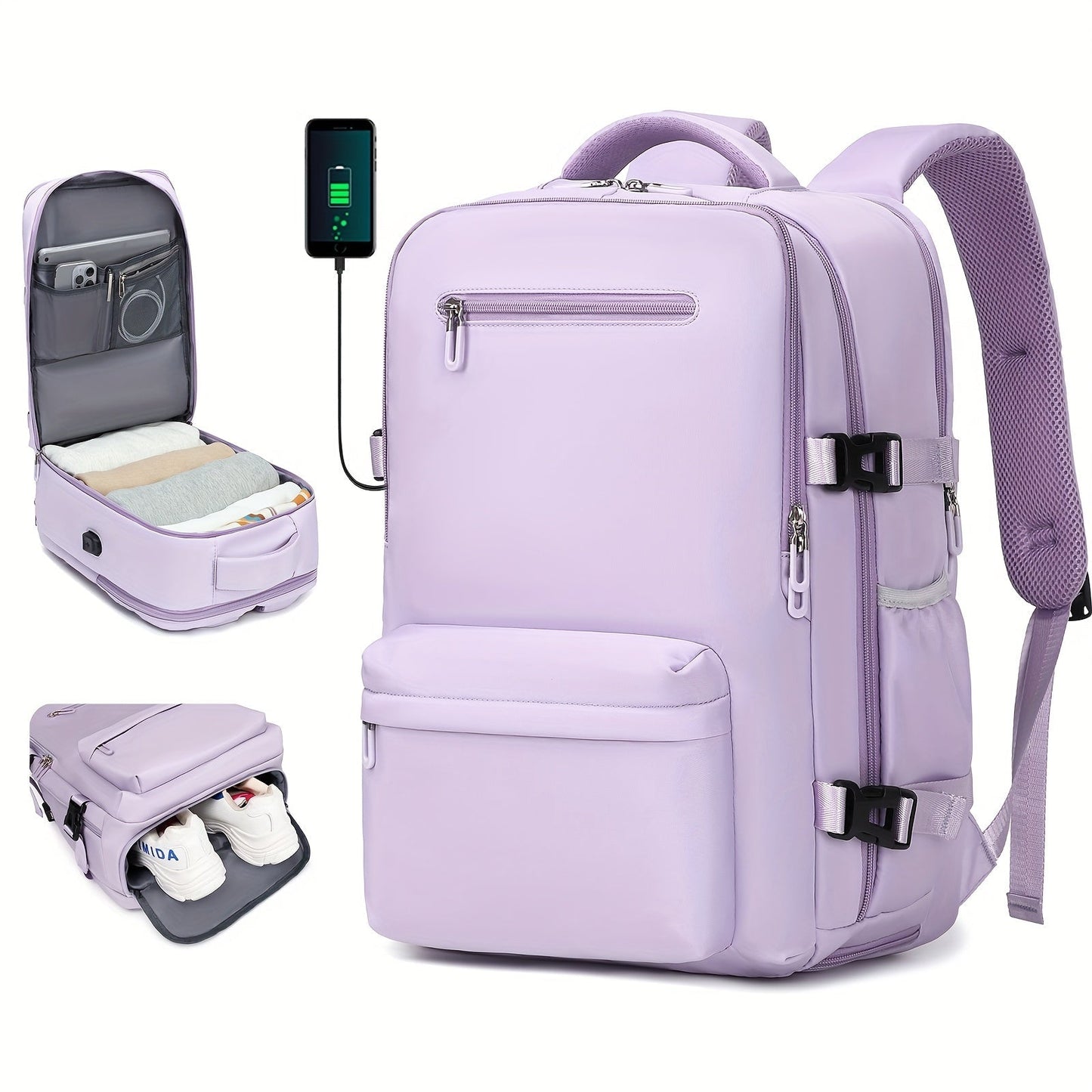 Laptop Backpack – 8 Colors, Nylon, USB Charging, for Travel & Work – detail view 2
