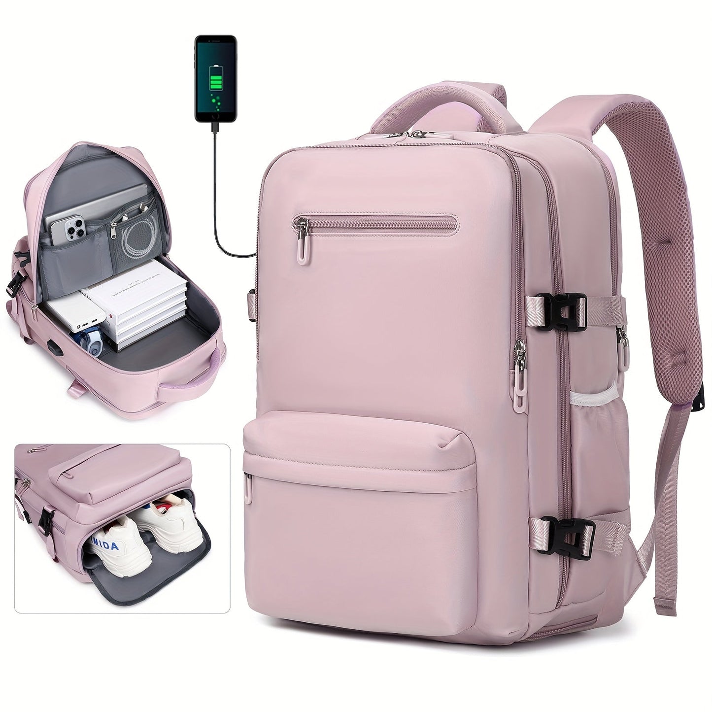 Laptop Backpack – 8 Colors, Nylon, USB Charging, for Travel & Work – detail view 3