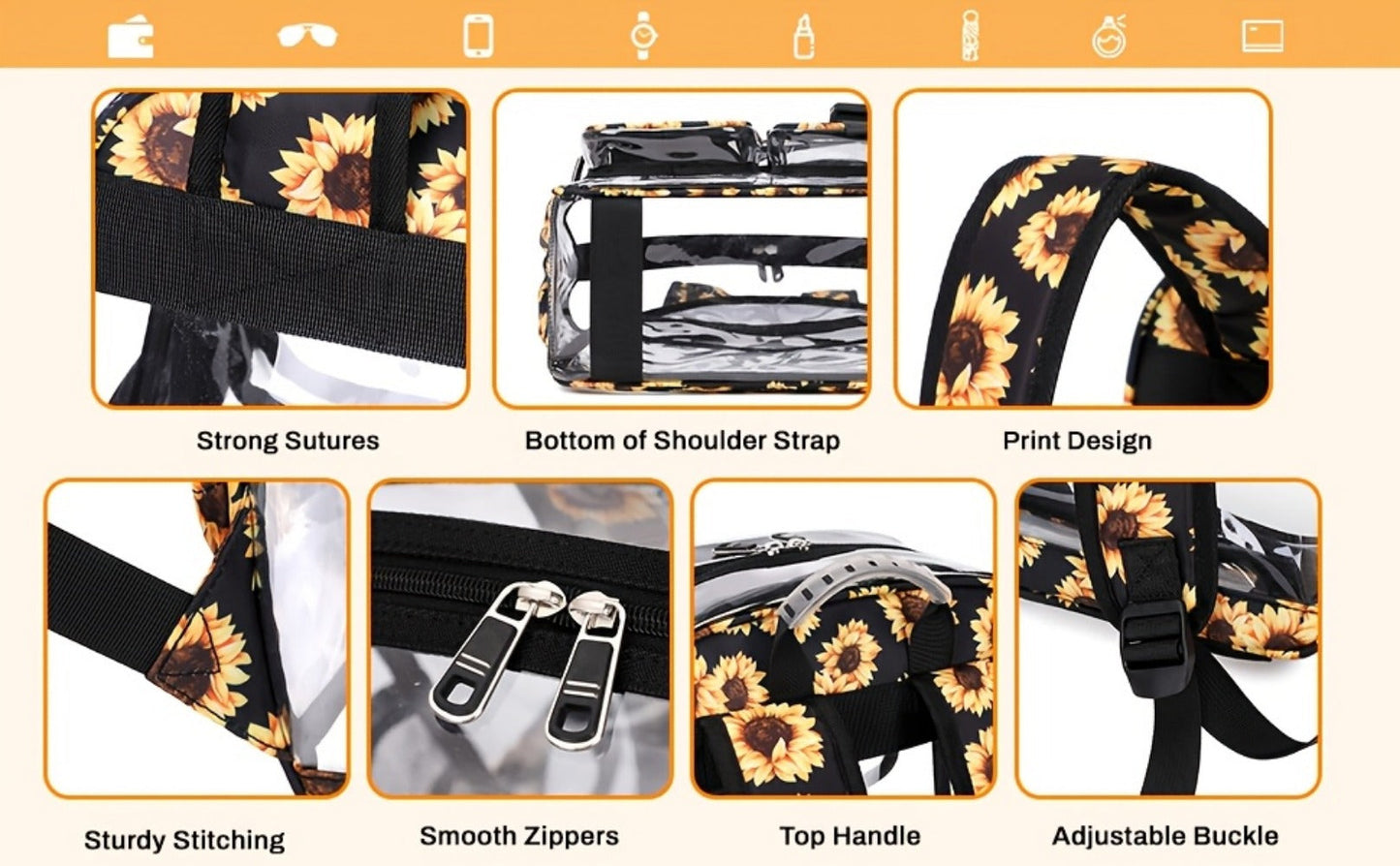 Laptop Backpack – PVC, Clear, Large Capacity, Transparent – detail view 12