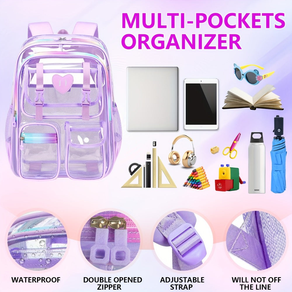 Laptop Backpack – PVC, Clear, Transparent, for Travel & School – detail view 5