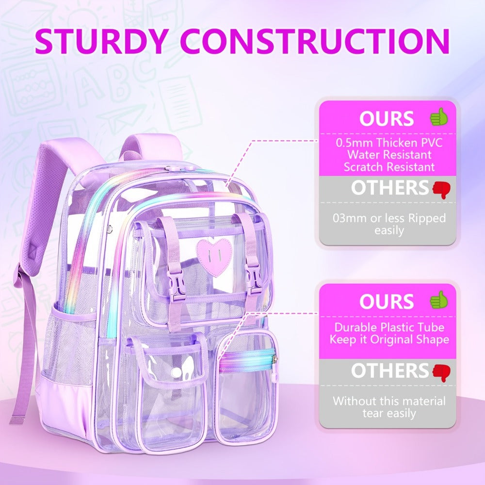 Laptop Backpack – PVC, Clear, Transparent, for Travel & School – detail view 9