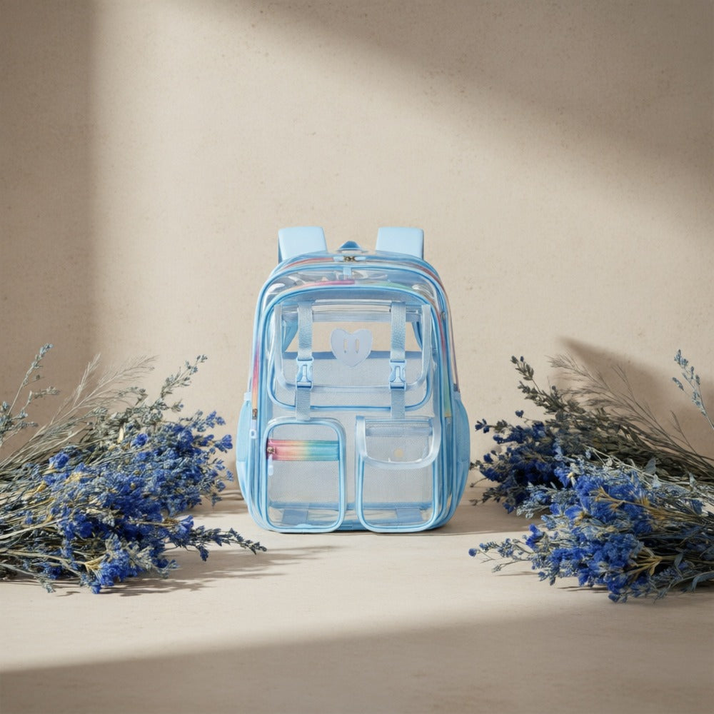 Laptop Backpack – PVC, Clear, Transparent, for Travel & School – detail view 12