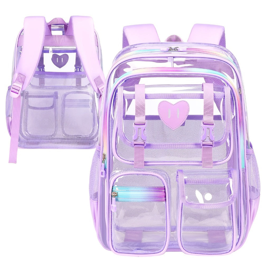 Laptop Backpack – PVC, Clear, Transparent, for Travel & School – front view