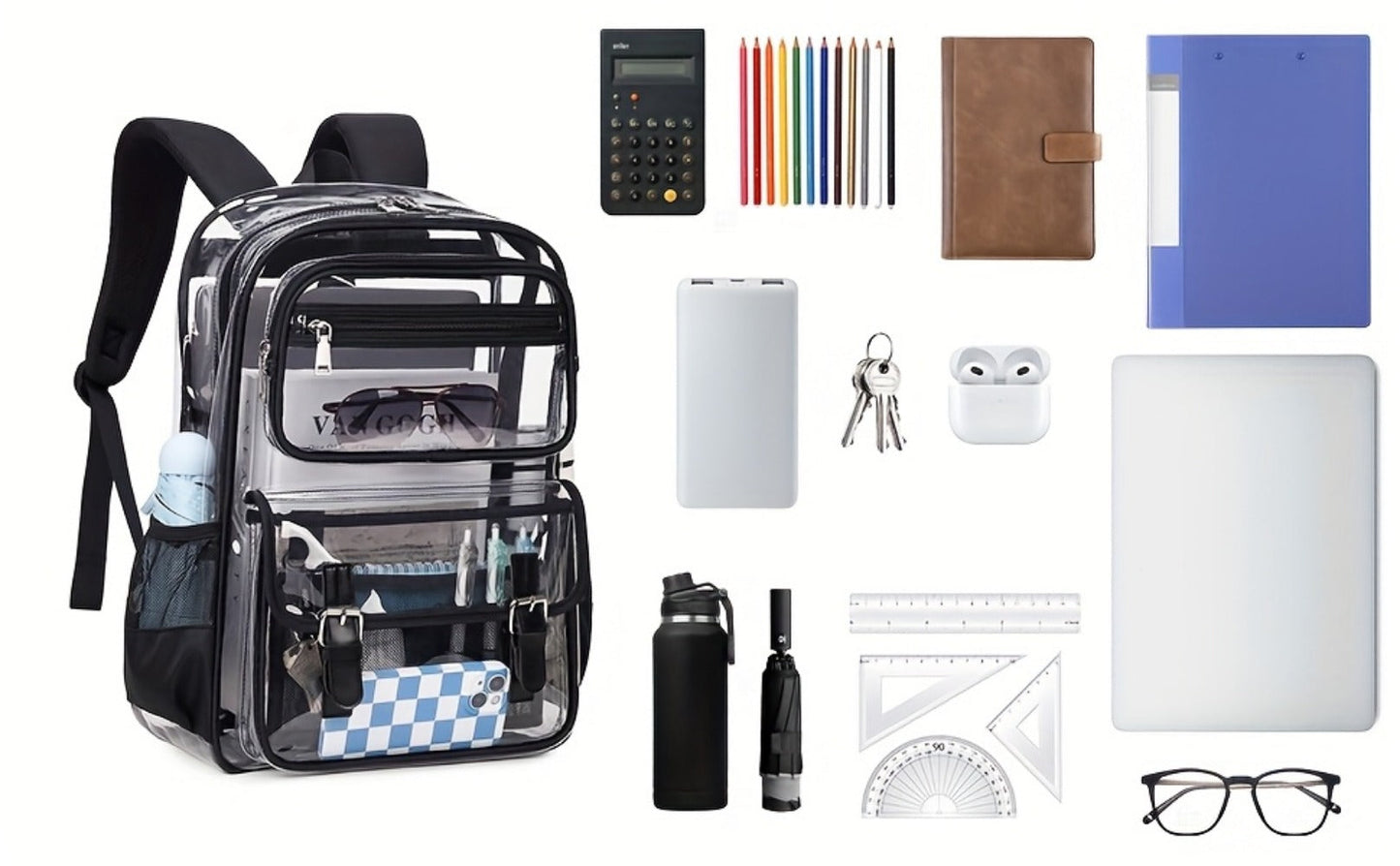 Laptop Backpack – PVC, Transparent, Large Capacity, Multi-Pocket – detail view 13