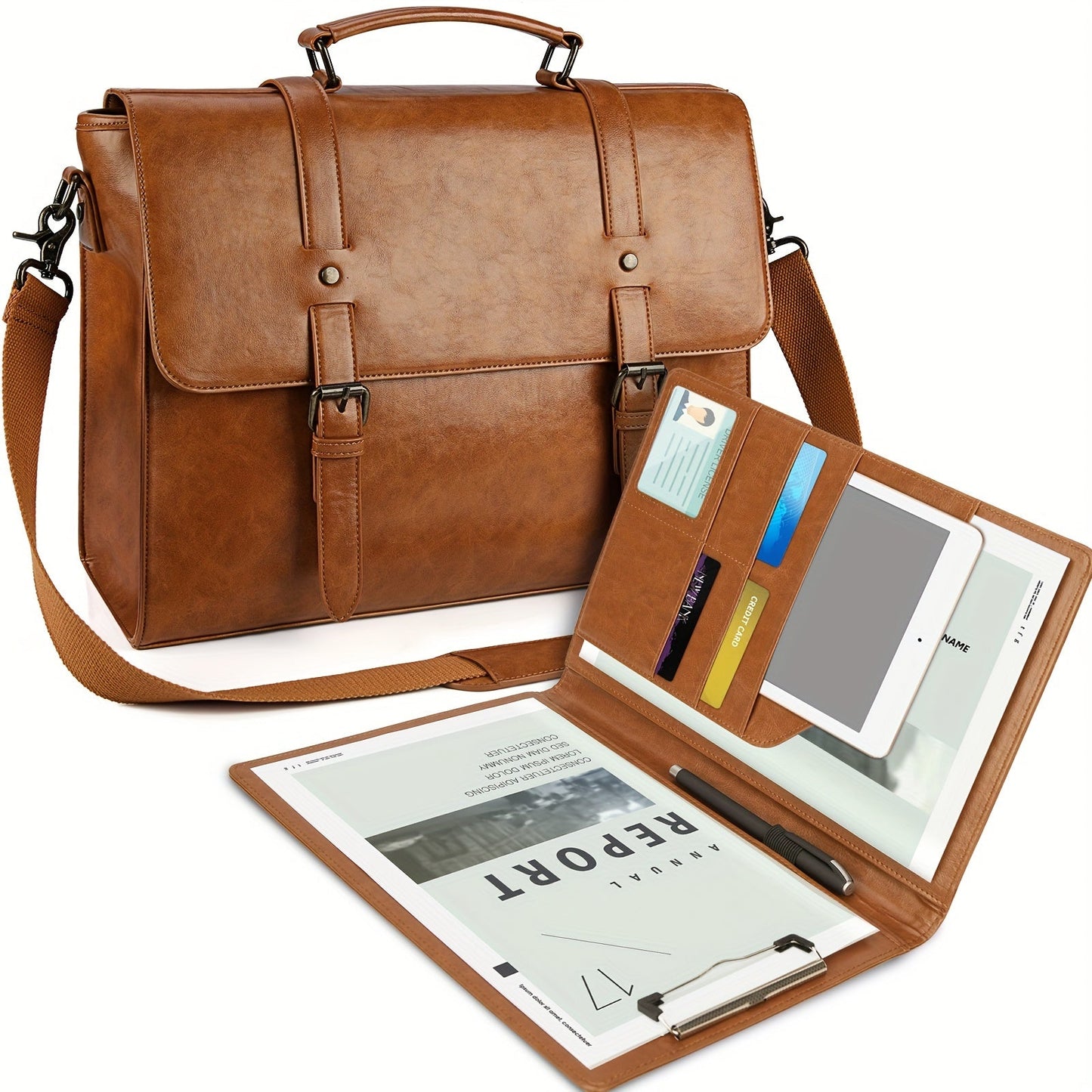 Laptop Bag – 15.6 Inch, PU Leather, for Work & School – front view - product view 7