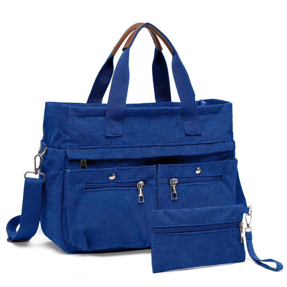 Laptop Bag – 2-Piece, Corduroy, Large Capacity, Adjustable Strap – front view