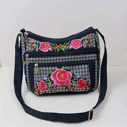 Laptop Bag – Adjustable Strap, Embroidered Floral Retro Bohemian Adjustable – detail view 21