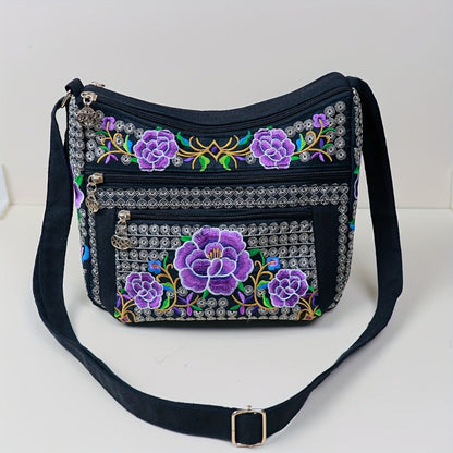 Laptop Bag – Adjustable Strap, Embroidered Floral Retro Bohemian Adjustable – detail view 22