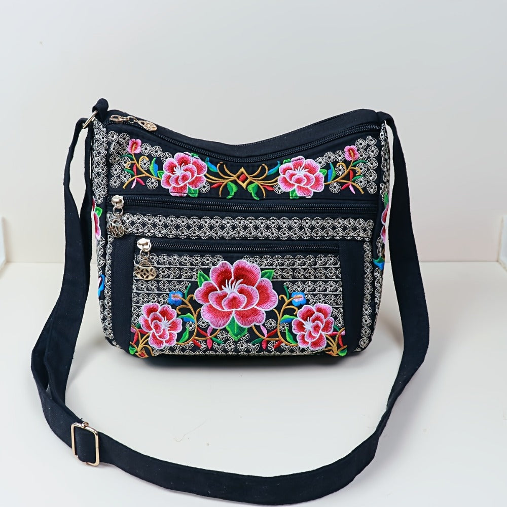Laptop Bag – Adjustable Strap, Embroidered Floral Retro Bohemian Adjustable – detail view 7