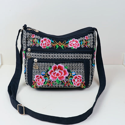 Laptop Bag – Adjustable Strap, Embroidered Floral Retro Bohemian Adjustable – detail view 7