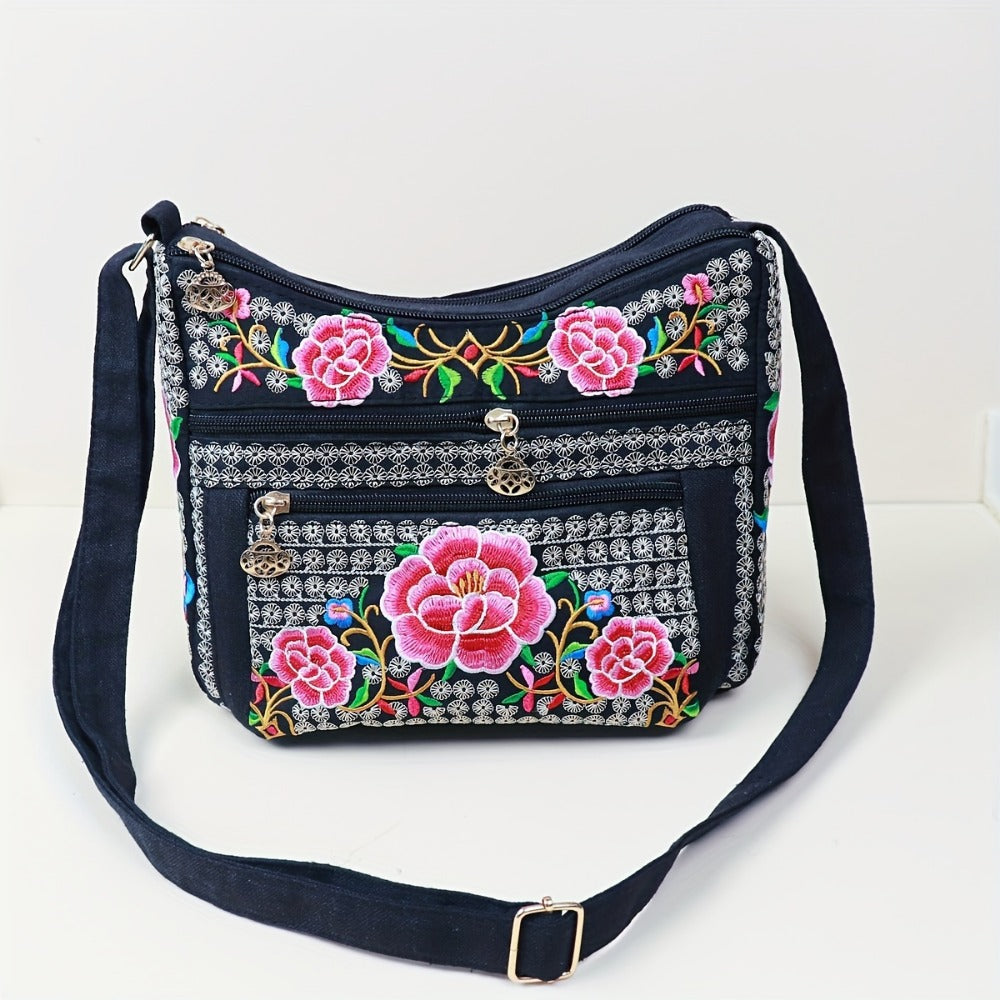 Laptop Bag – Adjustable Strap, Embroidered Floral Retro Bohemian Adjustable – detail view 9