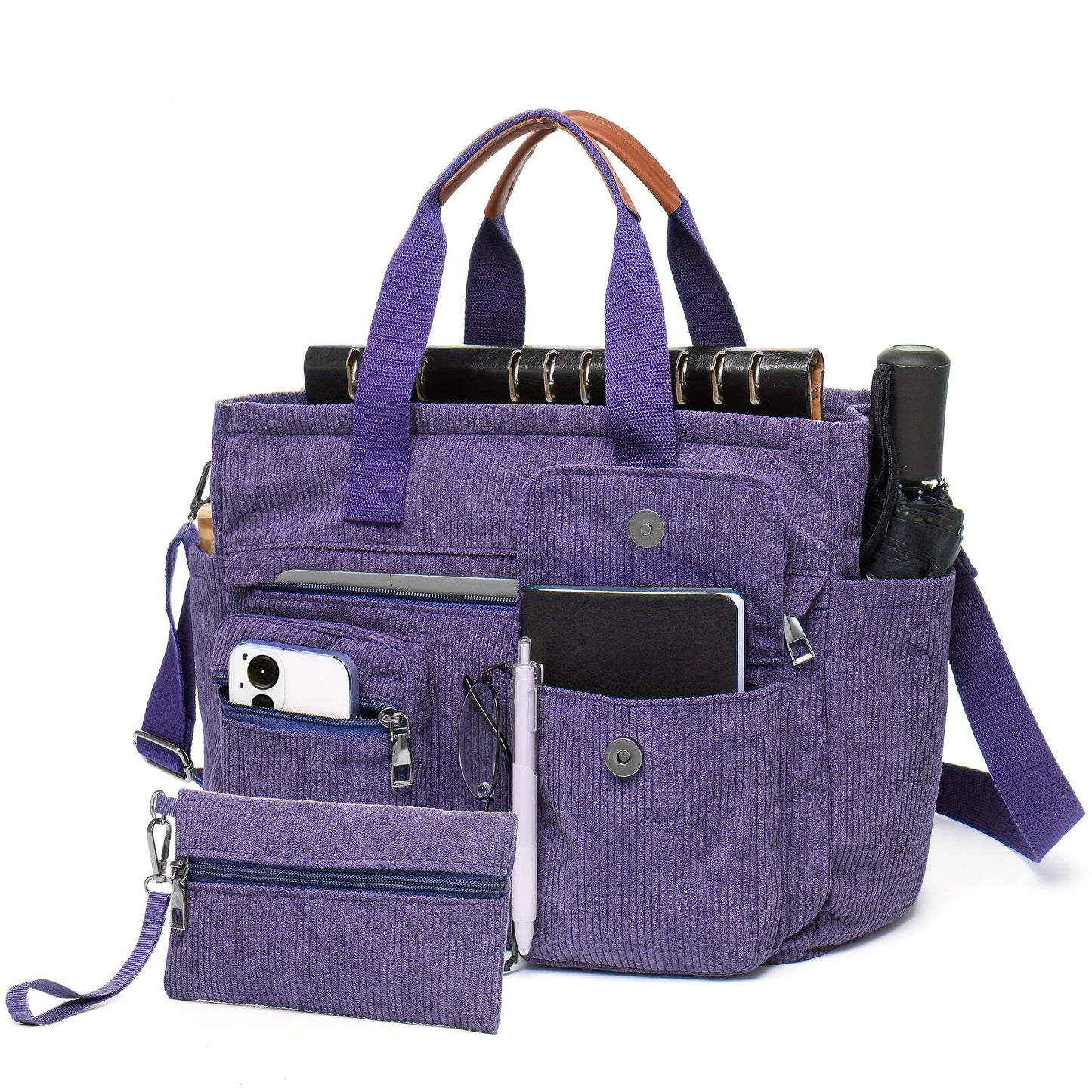 Laptop Bag – Corduroy, Polyester, Adjustable Strap, for Travel & Work – front view - product view 21