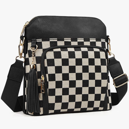 Laptop Bag – for Travel & Everyday Use, Checkerboard Zipper Messenger Color Block – front view - product view 13