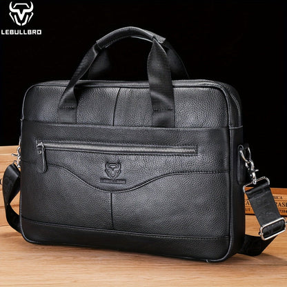 Laptop Bag – for Travel & Work, Genuine Cowhide Leather Executive Briefcase – front view