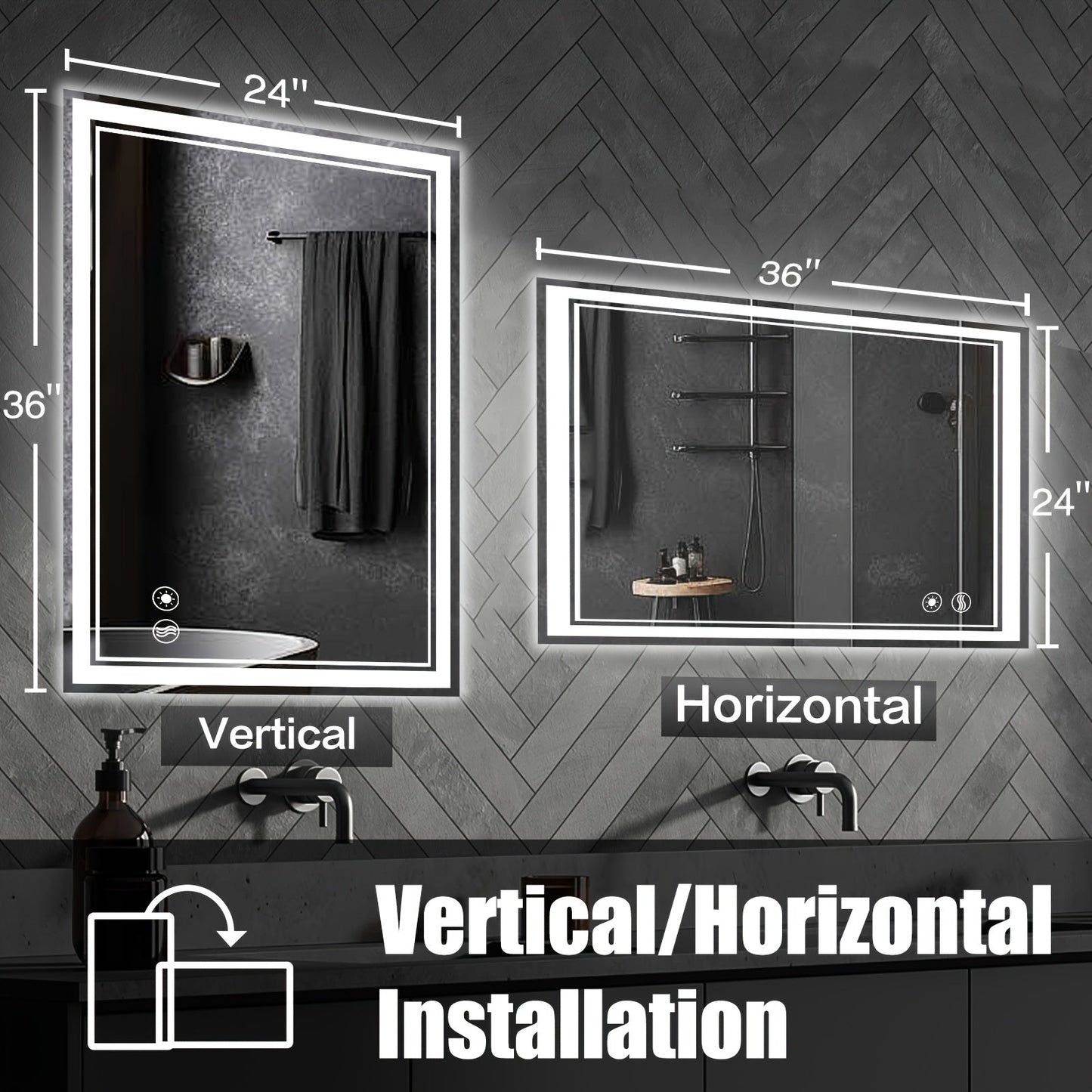 LED Bathroom Mirror shown in the 24X36 option