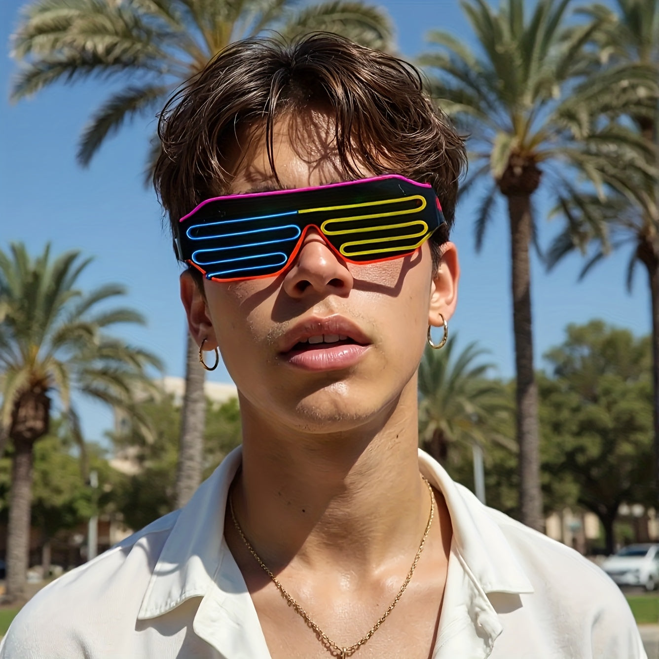 LED Light-Up Glasses shown in the Blue+yellow option