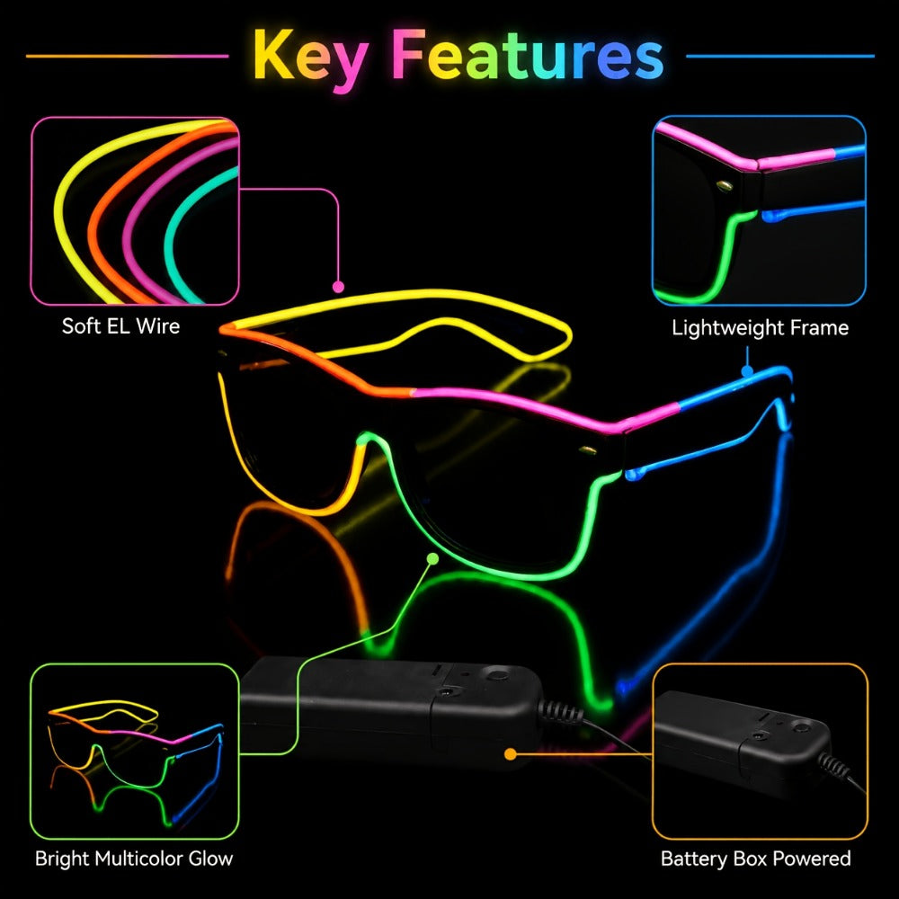 LED Light-Up Glasses, Adjustable EL Wire Eyewear for Festivals and Parties detail image - detail view 12