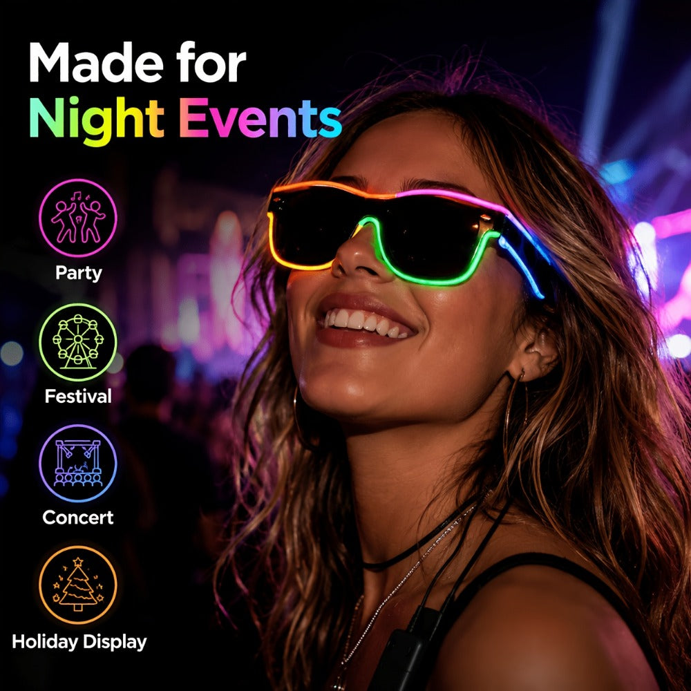 LED Light-Up Glasses, Adjustable EL Wire Eyewear for Festivals and Parties detail image - detail view 15
